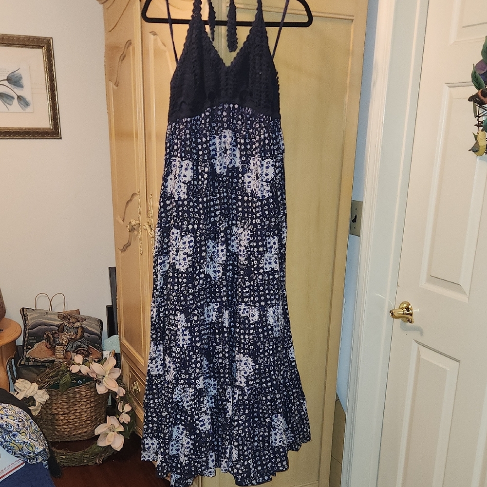 Boston Proper Blue and White Patterned Dress